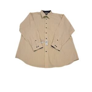 NWT Paul Fredrick Tailor Fit  LS Dress Shirt Gold/White Stripe Neck:18